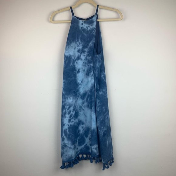 INA Blue Tie‎ Dye Dress with Fringe Tassels Sz M - Picture 1 of 10